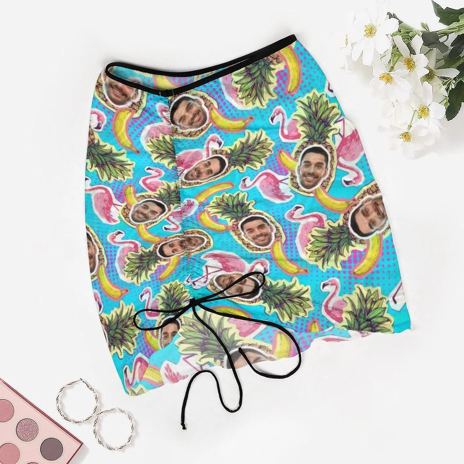 Custom Face Fruit Pineapple Banana Beach Skirt Women's Short Dress Swimsuit Bottom Personalized Women's Swim Dress Short Skirt