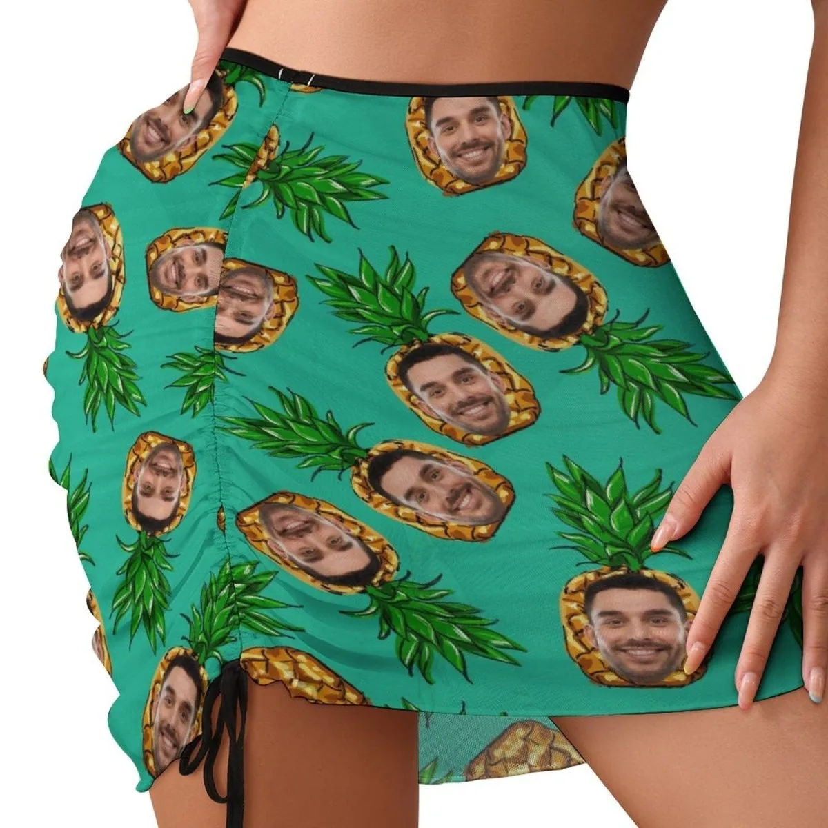 Custom Face Green Pineapple Beach Skirt Women's Swimwear Short Dress Swimsuit Bottom Personalized Women's Swim Dress Short Skirt