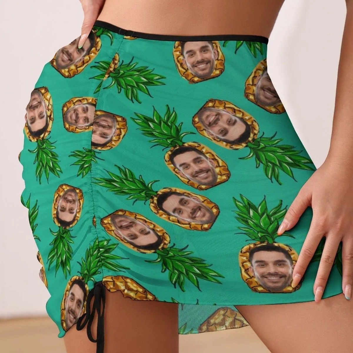 Custom Face Green Pineapple Beach Skirt Women's Swimwear Short Dress Swimsuit Bottom Personalized Women's Swim Dress Short Skirt