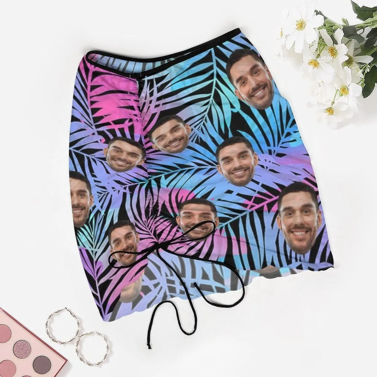 Custom Face Hawaiian Beach Skirt Colorful Plant Women's Swimwear Short Dress Swimsuit Bottom Personalized Women's Swim Dress Short Skirt