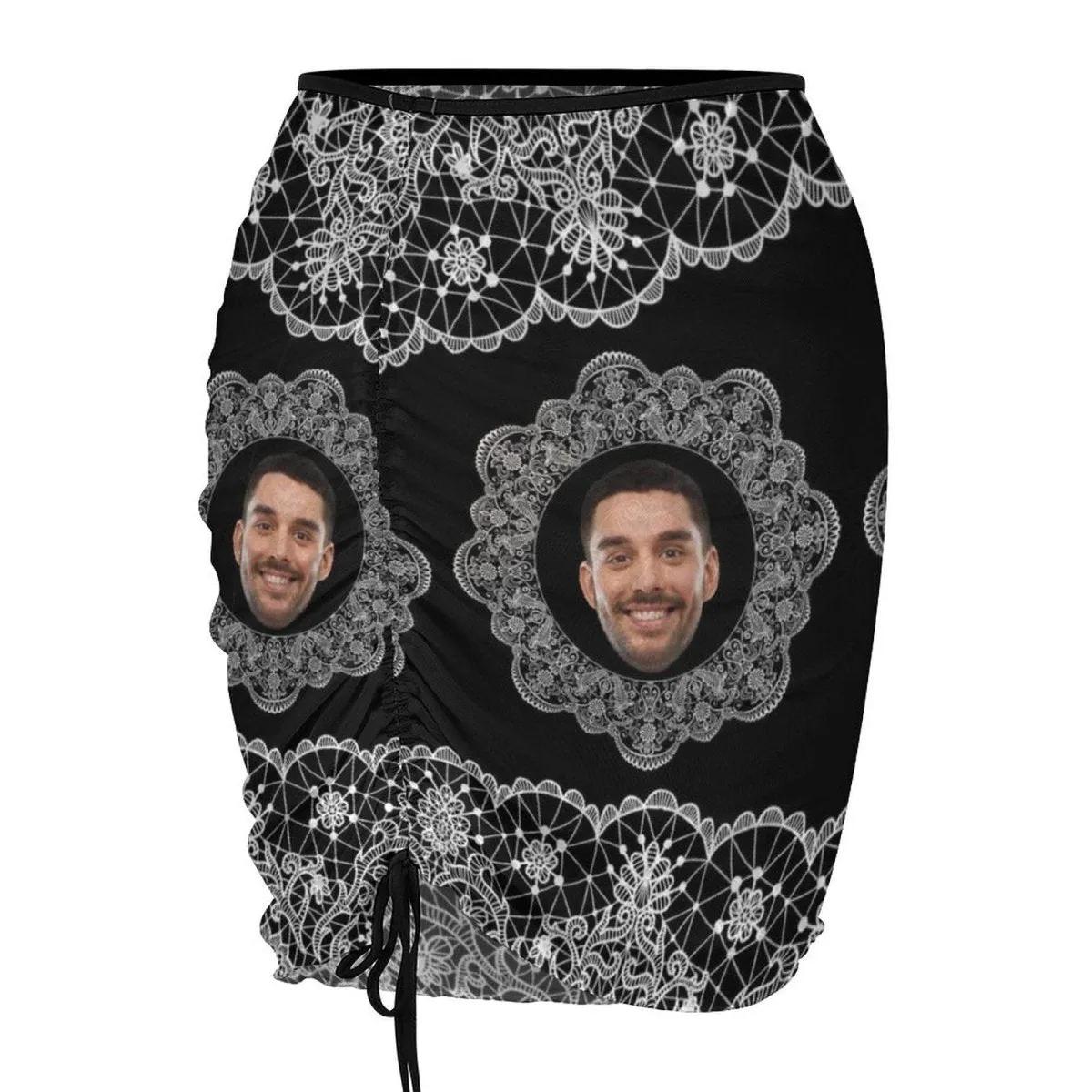 Custom Face Lace Black Beach Skirt Women's Short Dress Swimsuit Bottom Personalized Women's Swim Dress Outfit Short Skirt