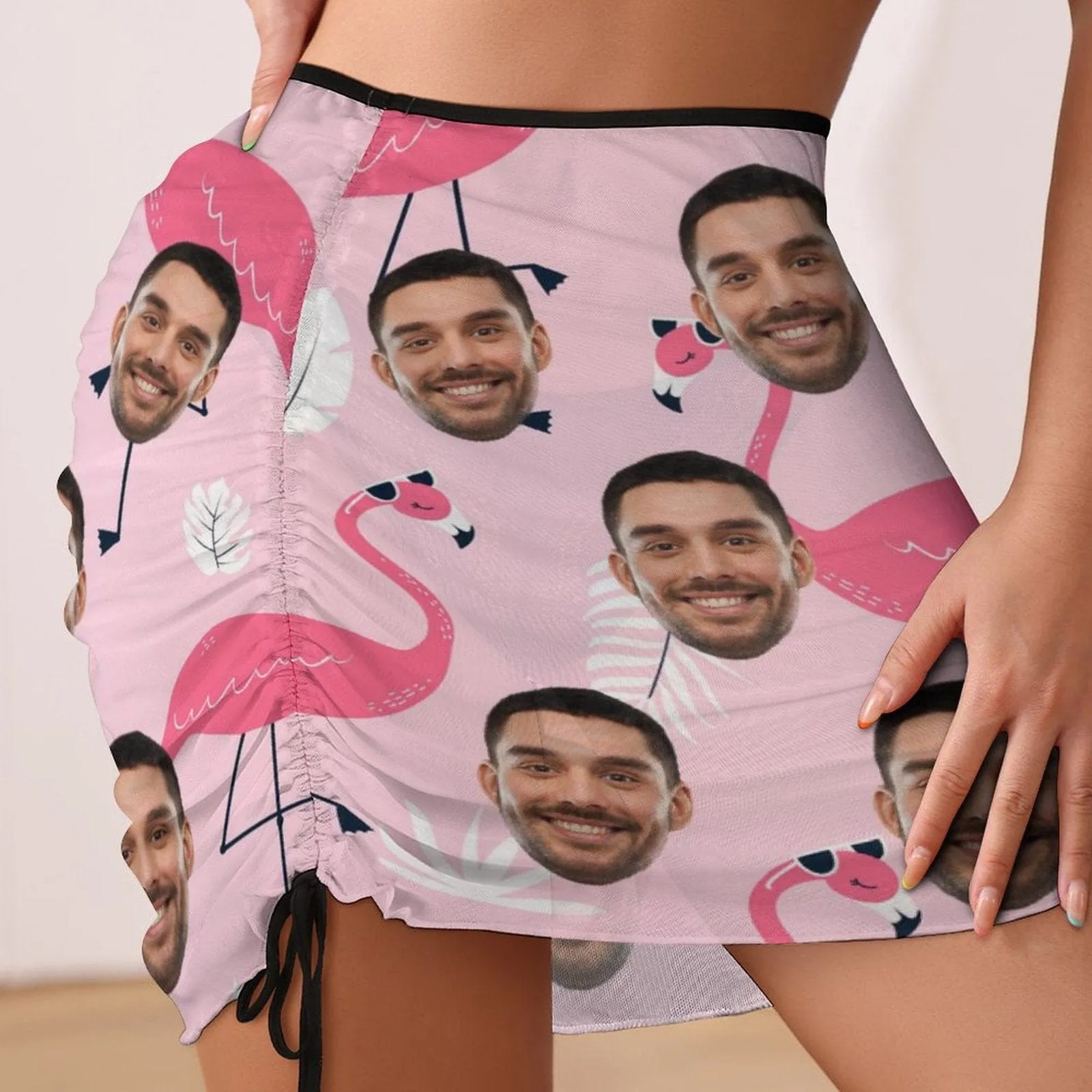 Custom Face Pink Flamingo Beach Skirt Women's Short Dress Swimsuit Bottom Personalized Women's Swim Dress Short Skirt