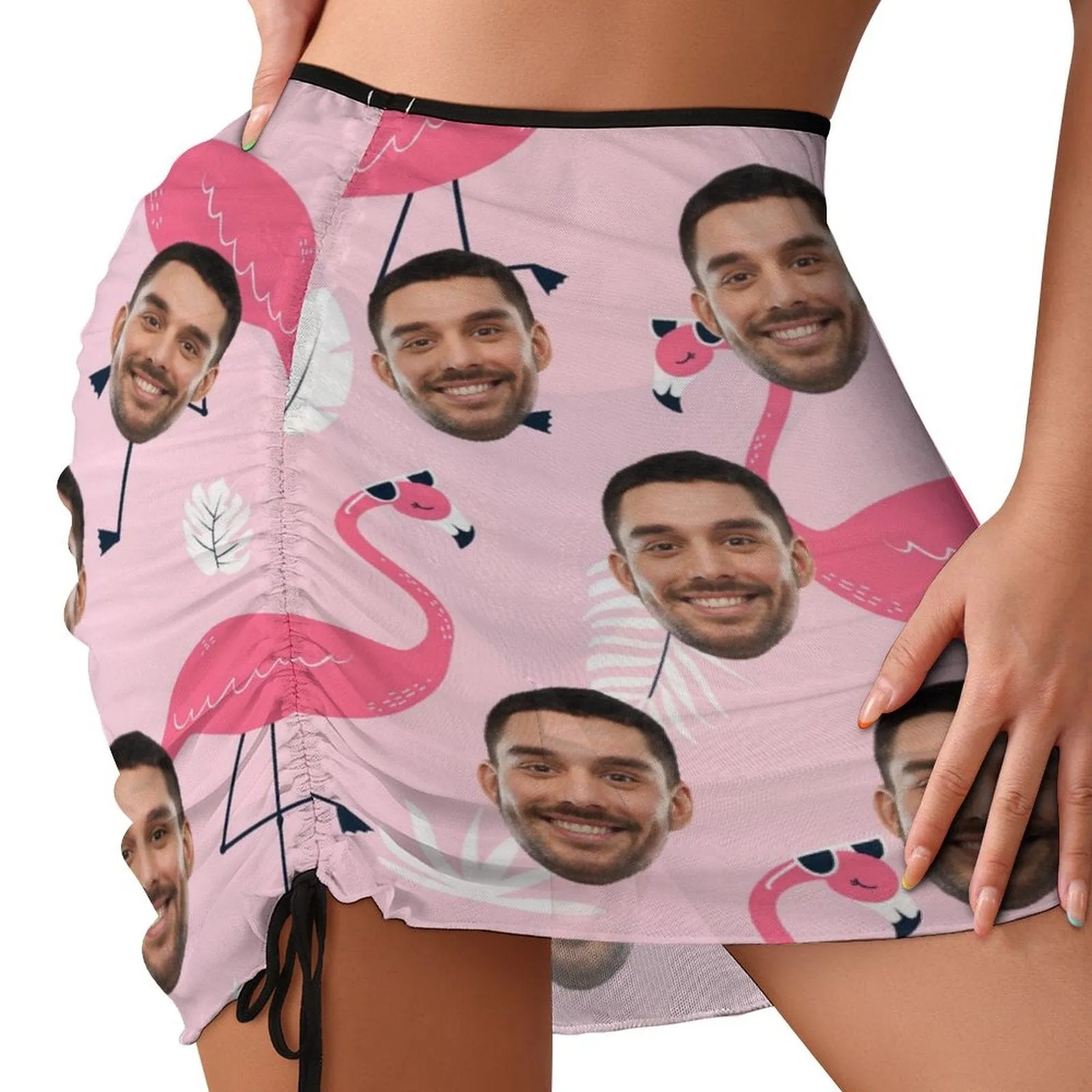 Custom Face Pink Flamingo Beach Skirt Women's Short Dress Swimsuit Bottom Personalized Women's Swim Dress Short Skirt