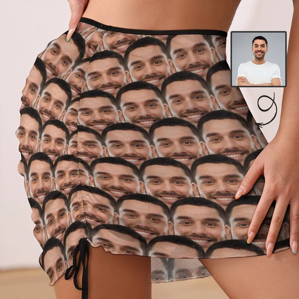 Custom Face Seamless Tiling Beach Skirt Women's Short Dress Swimsuit Bottom Personalized Women's Swim Dress Short Skirt
