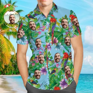 Custom Girlfriends Face Hawaiian Shirt Anniversary Gift - Parrot