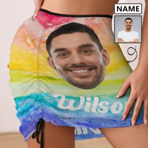 Custom Name&Face Rainbow Color Beach Skirt Women's Swimwear Short Dress Swimsuit Bottom Personalized Women's Swim Dress Short Skirt