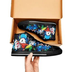 Donald Duck Graffiti Shoes High Top Sneakers for Kids and Adults