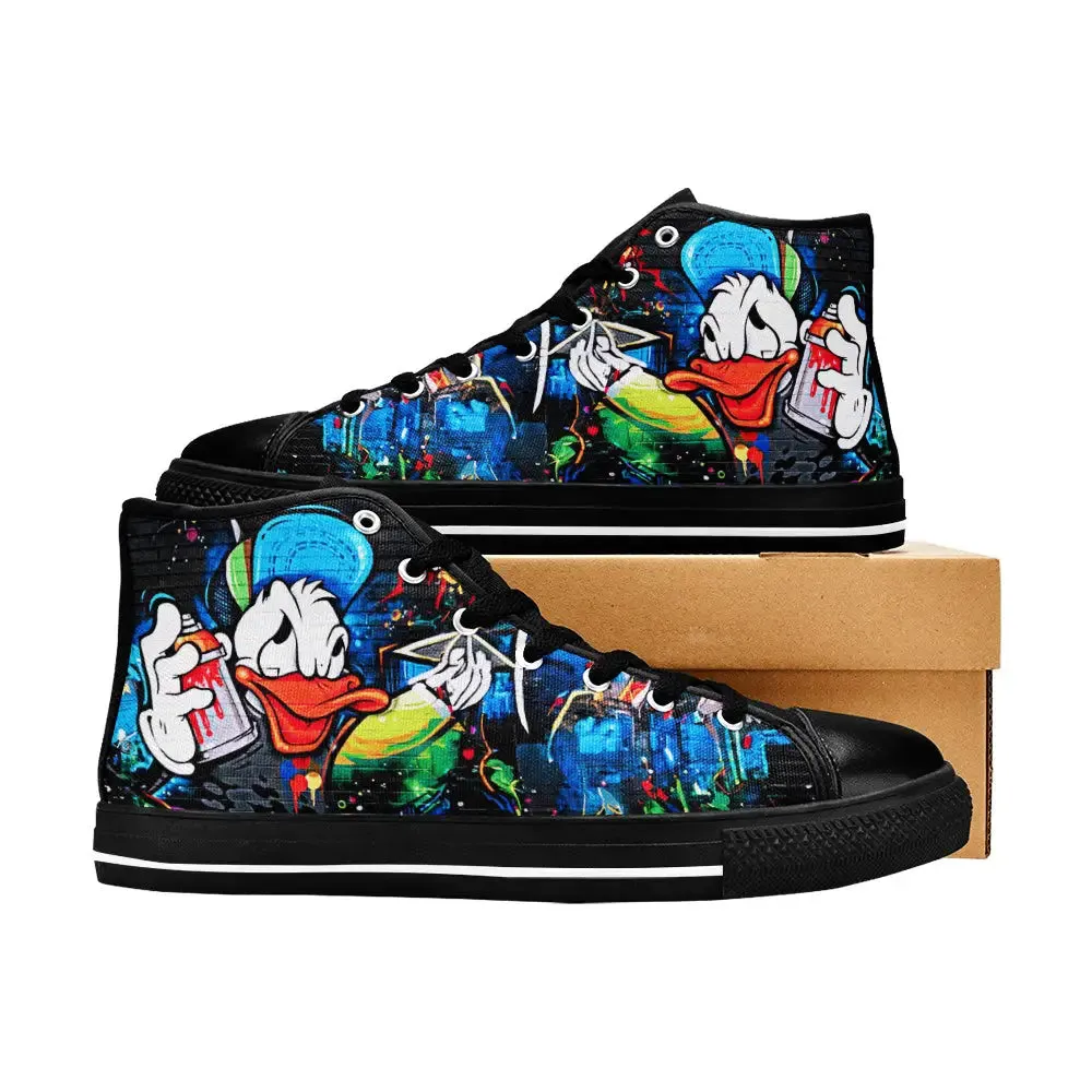 Donald Duck Graffiti Shoes High Top Sneakers for Kids and Adults