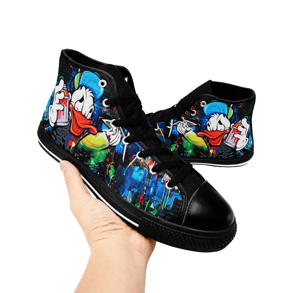 Donald Duck Graffiti Shoes High Top Sneakers for Kids and Adults