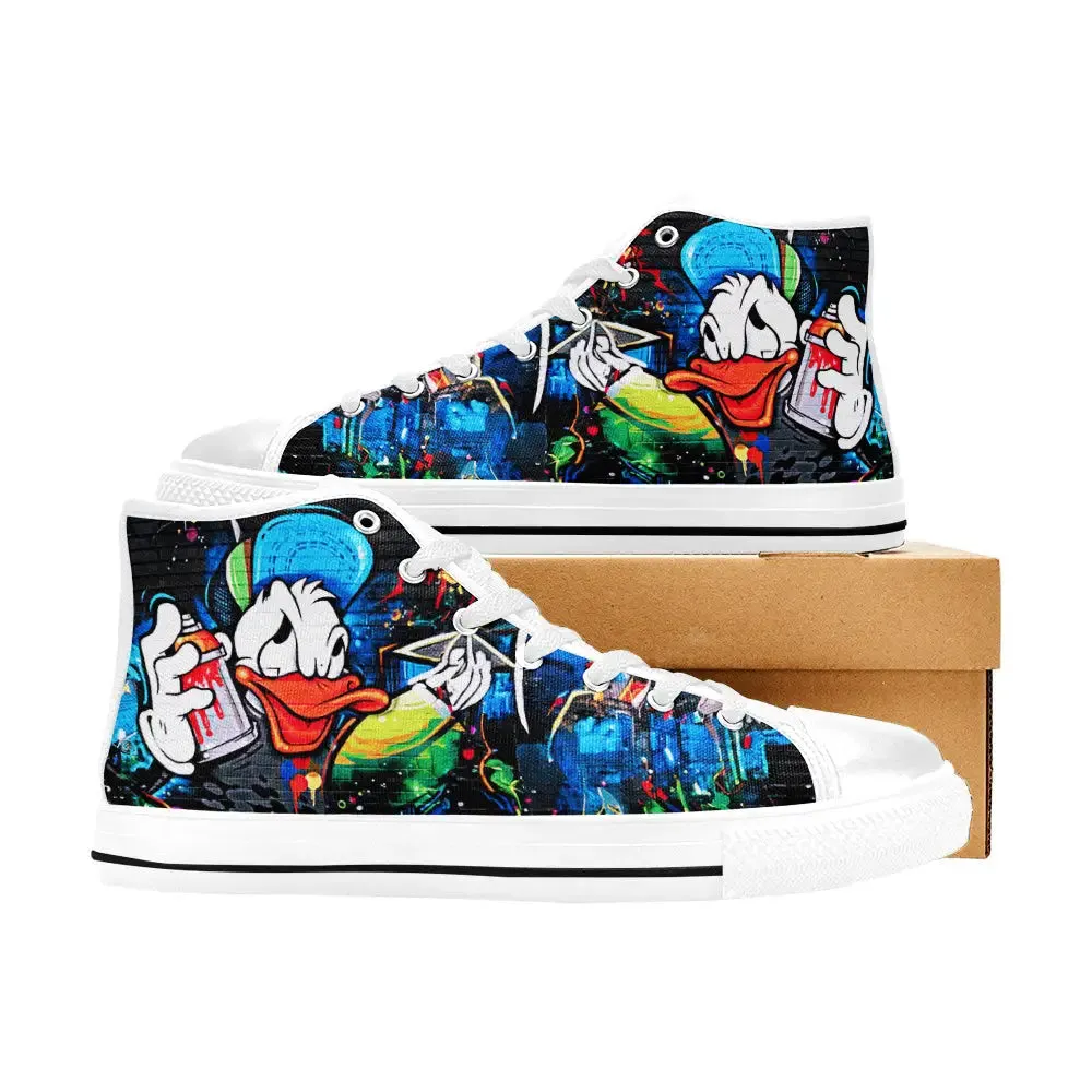 Donald Duck Graffiti Shoes High Top Sneakers for Kids and Adults