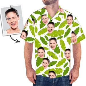 Face Hawaiian Shirt For Grandpa - Green Leaves