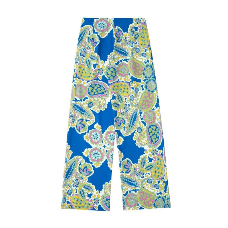 Flowing Printed High Waist Loose Wide Leg Pant