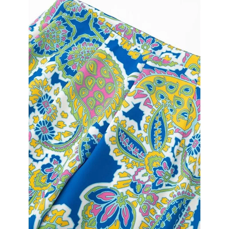 Flowing Printed High Waist Loose Wide Leg Pant