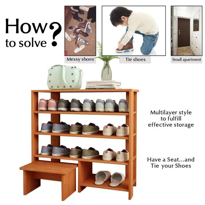 FURNISHIAA Sheesham Wood Shoe Rack With Sitting Stool
