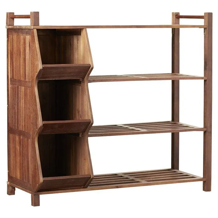 FURNISHIAA Solid Wood Brown Shoe Rack For Home/Office