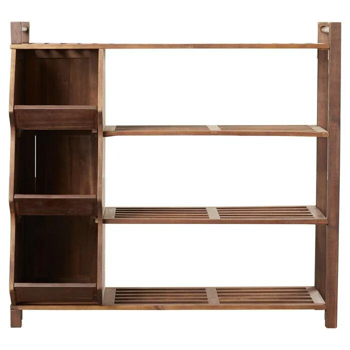 FURNISHIAA Solid Wood Brown Shoe Rack For Home/Office
