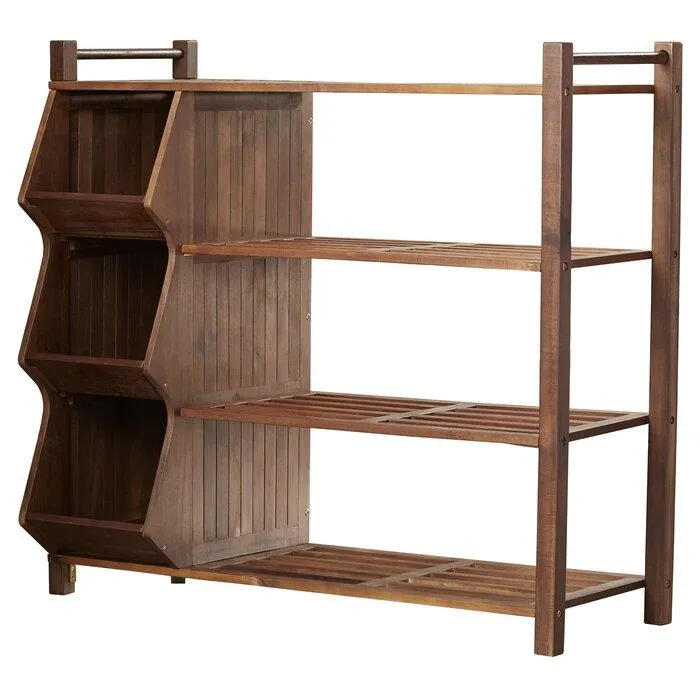 FURNISHIAA Solid Wood Brown Shoe Rack For Home/Office