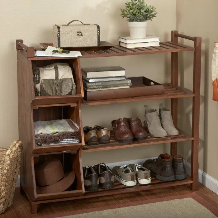 FURNISHIAA Solid Wood Brown Shoe Rack For Home/Office