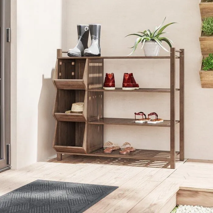 FURNISHIAA Solid Wood Brown Shoe Rack For Home/Office