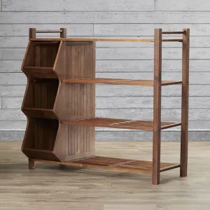 FURNISHIAA Solid Wood Brown Shoe Rack For Home/Office