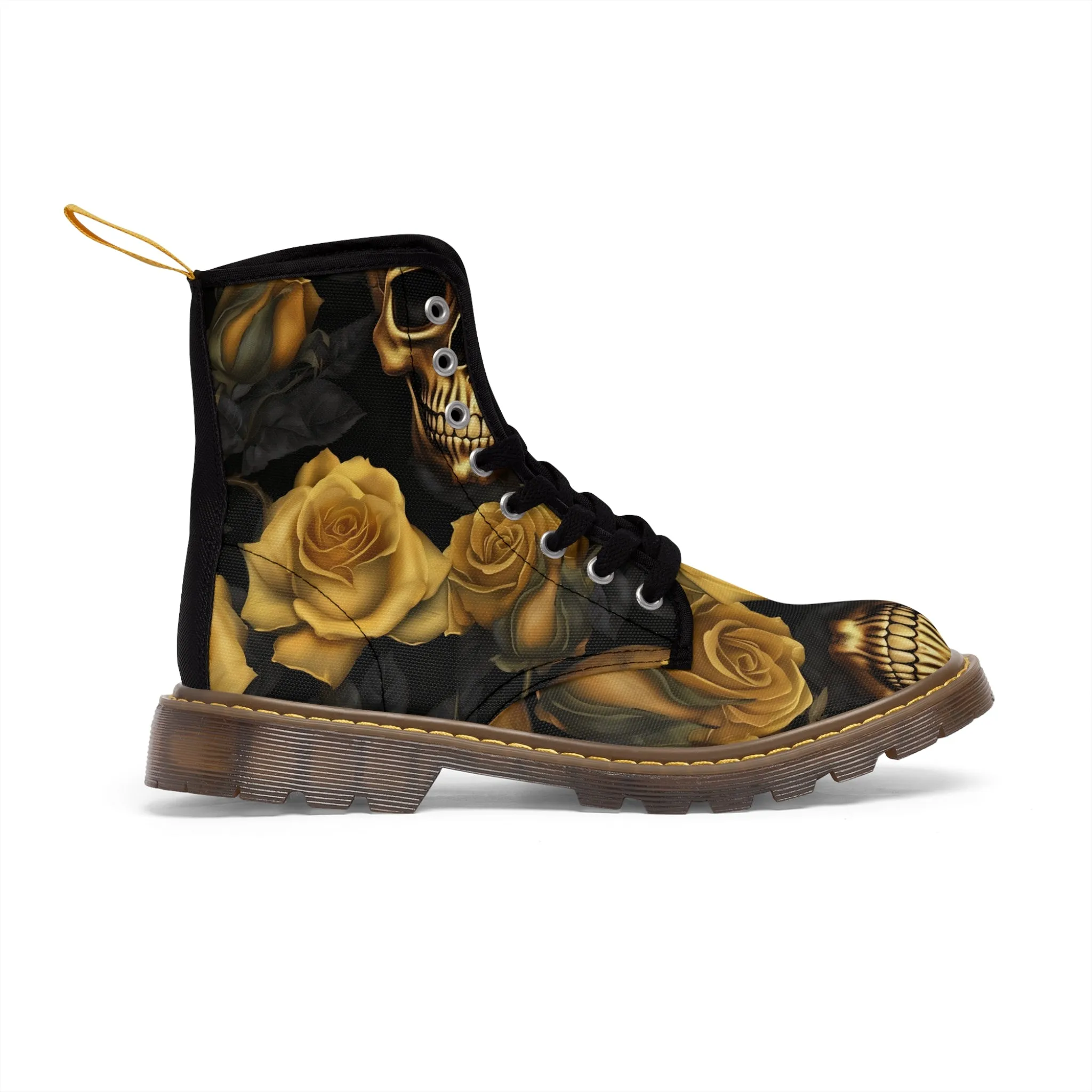 Gothic Gold no 2 Skulls and  Roses Women's Canvas Boots