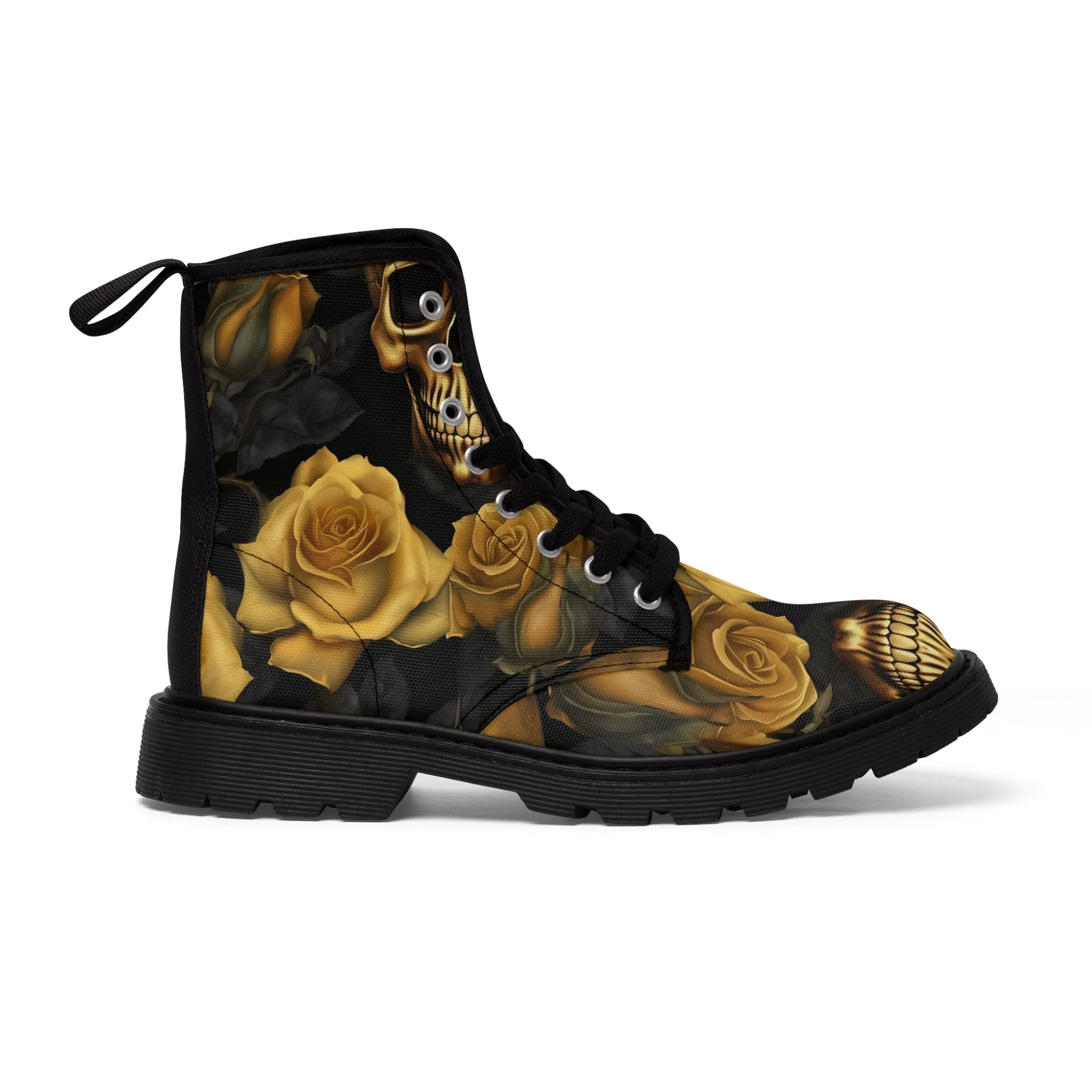 Gothic Gold no 2 Skulls and  Roses Women's Canvas Boots