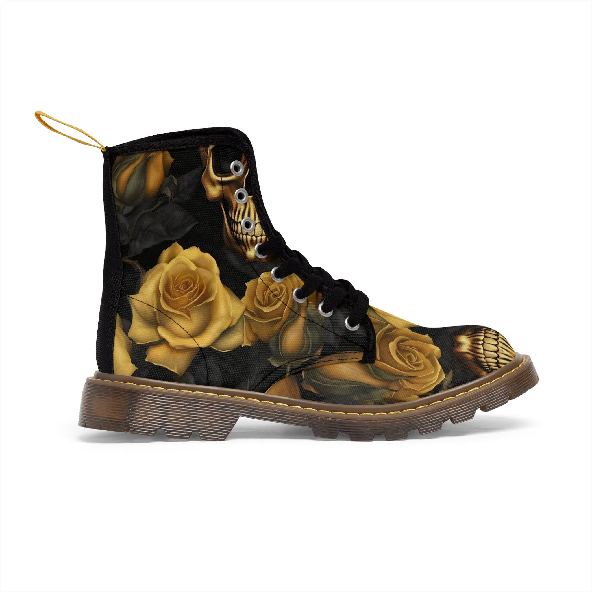 Gothic Gold no 2 Skulls and  Roses Women's Canvas Boots