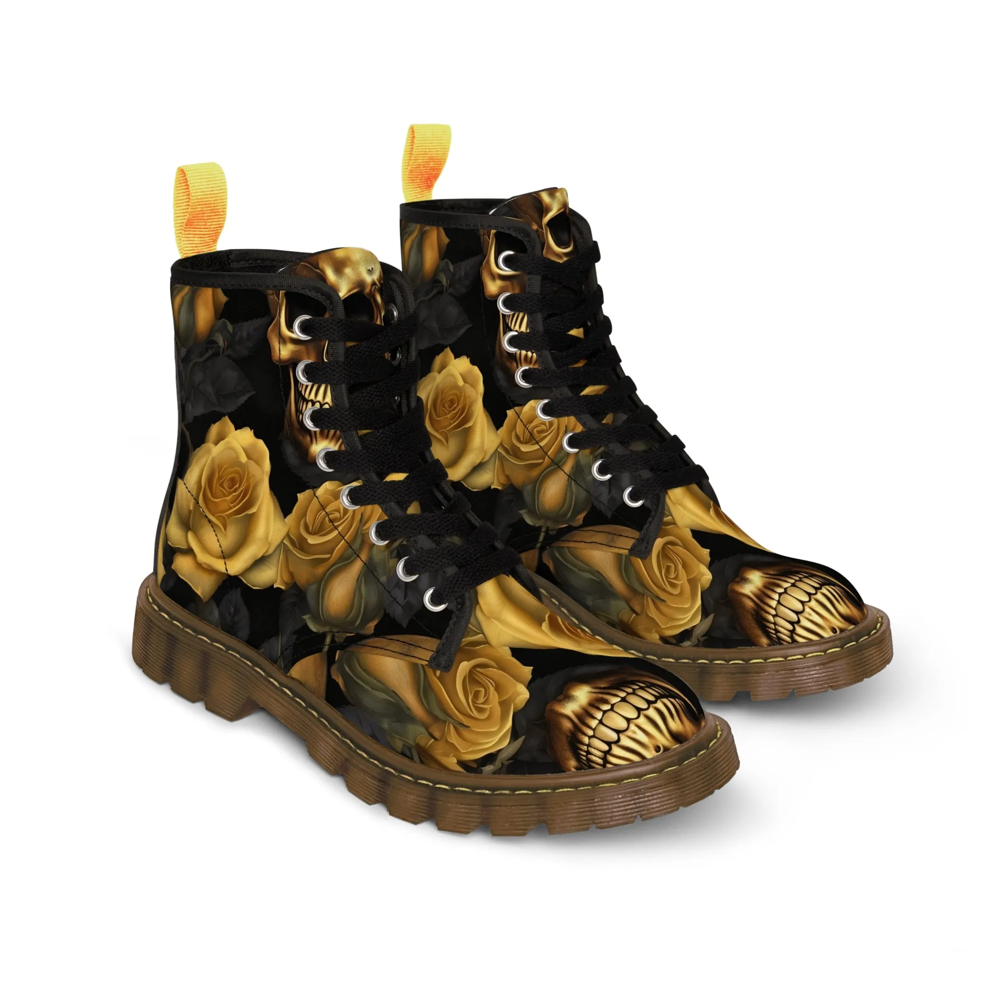 Gothic Gold no 2 Skulls and  Roses Women's Canvas Boots