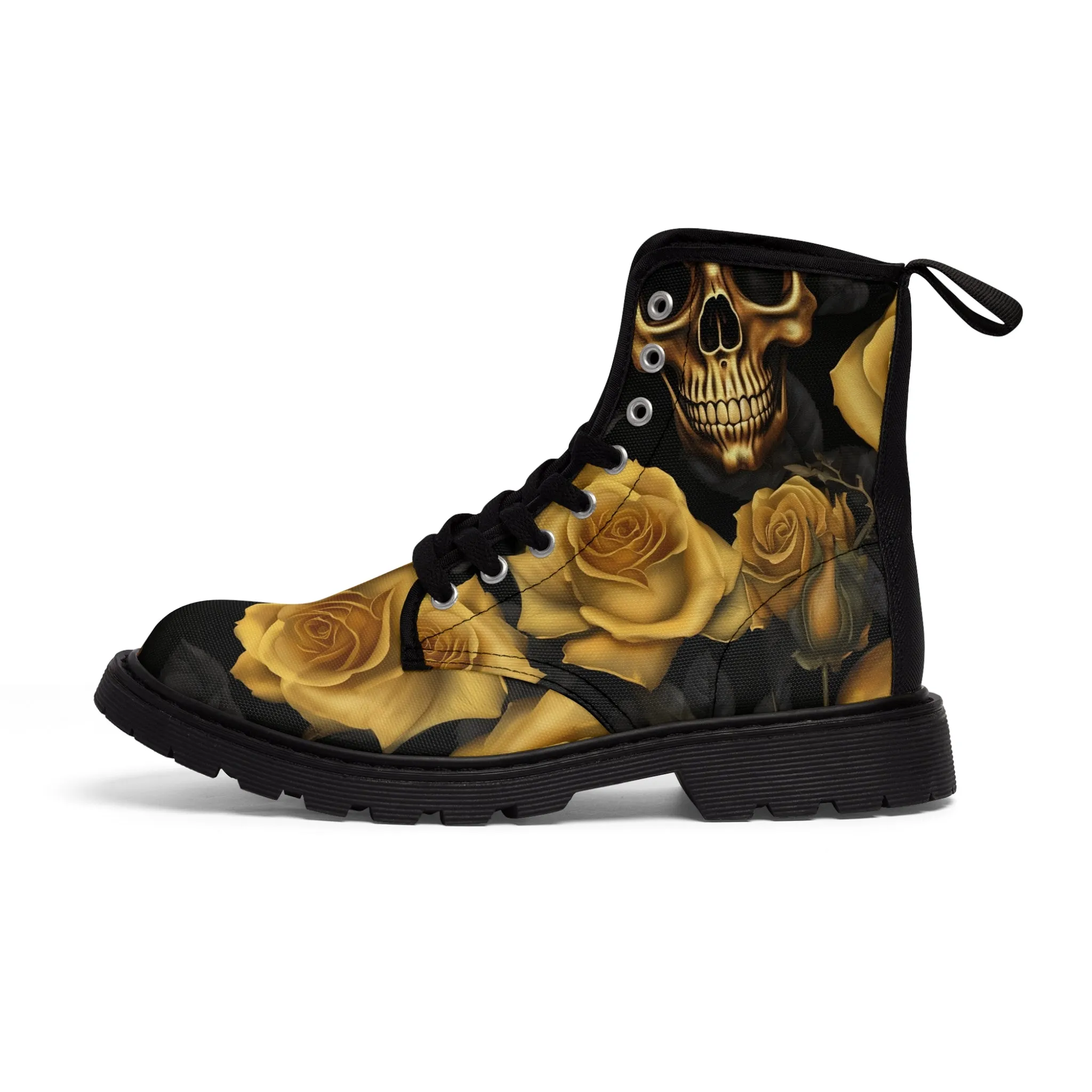Gothic Gold no 2 Skulls and  Roses Women's Canvas Boots