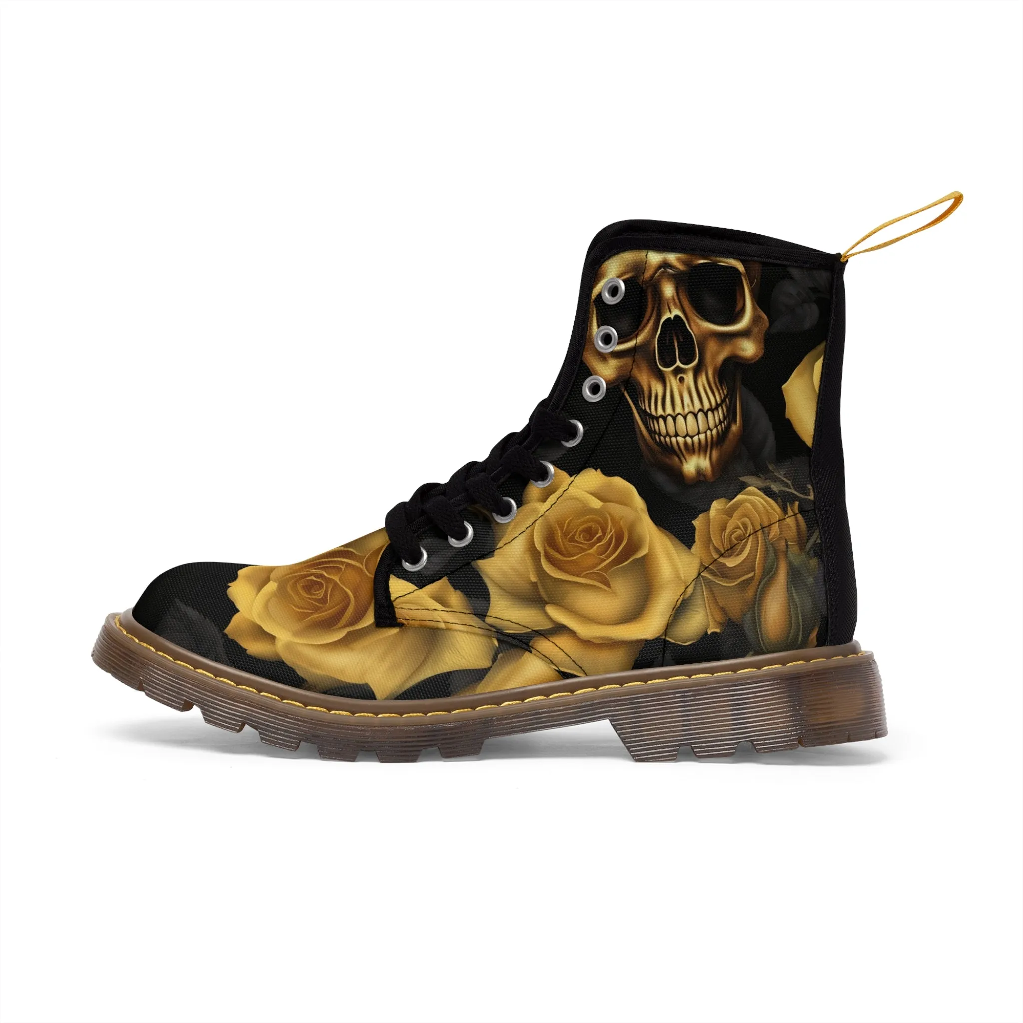 Gothic Gold no 2 Skulls and  Roses Women's Canvas Boots