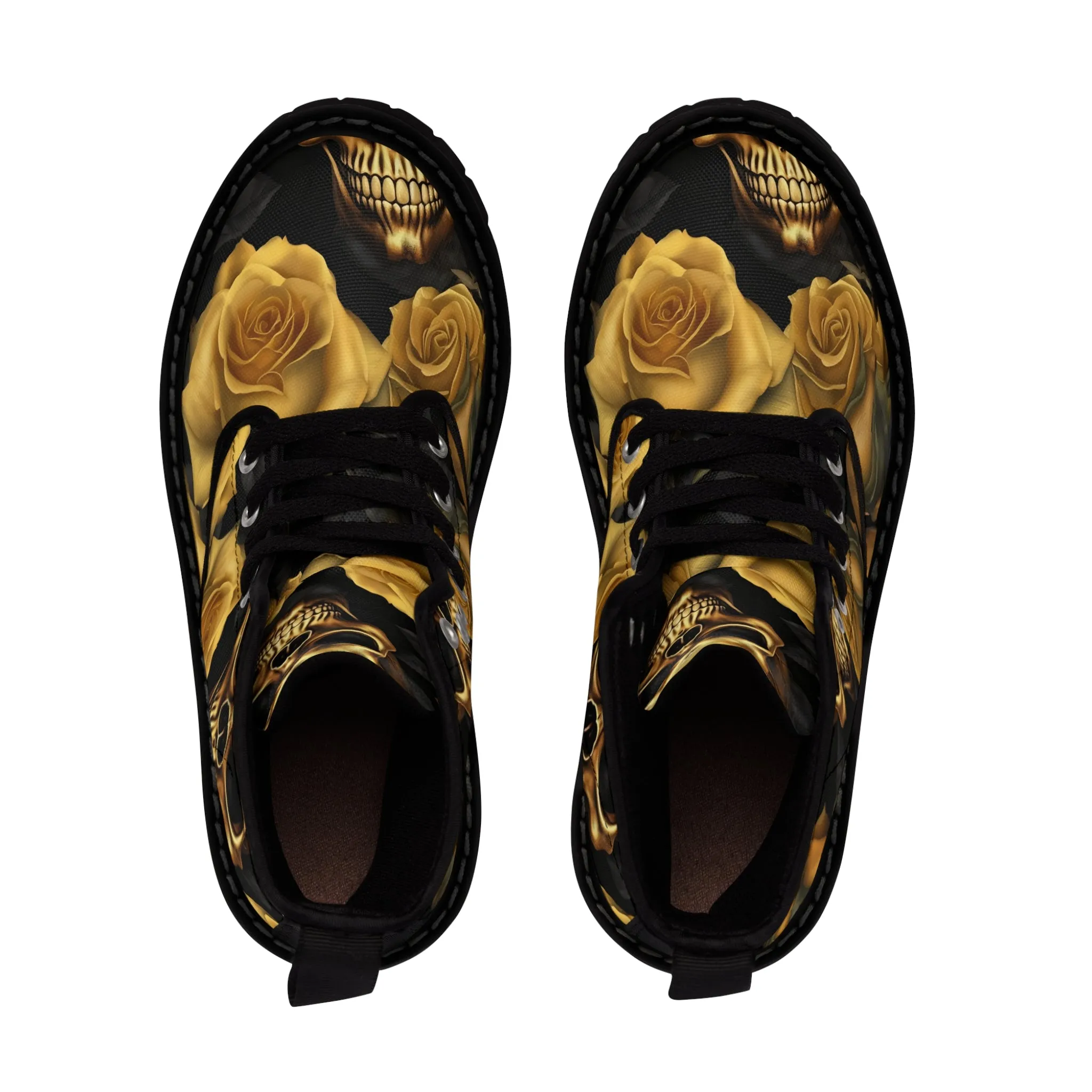 Gothic Gold no 2 Skulls and  Roses Women's Canvas Boots