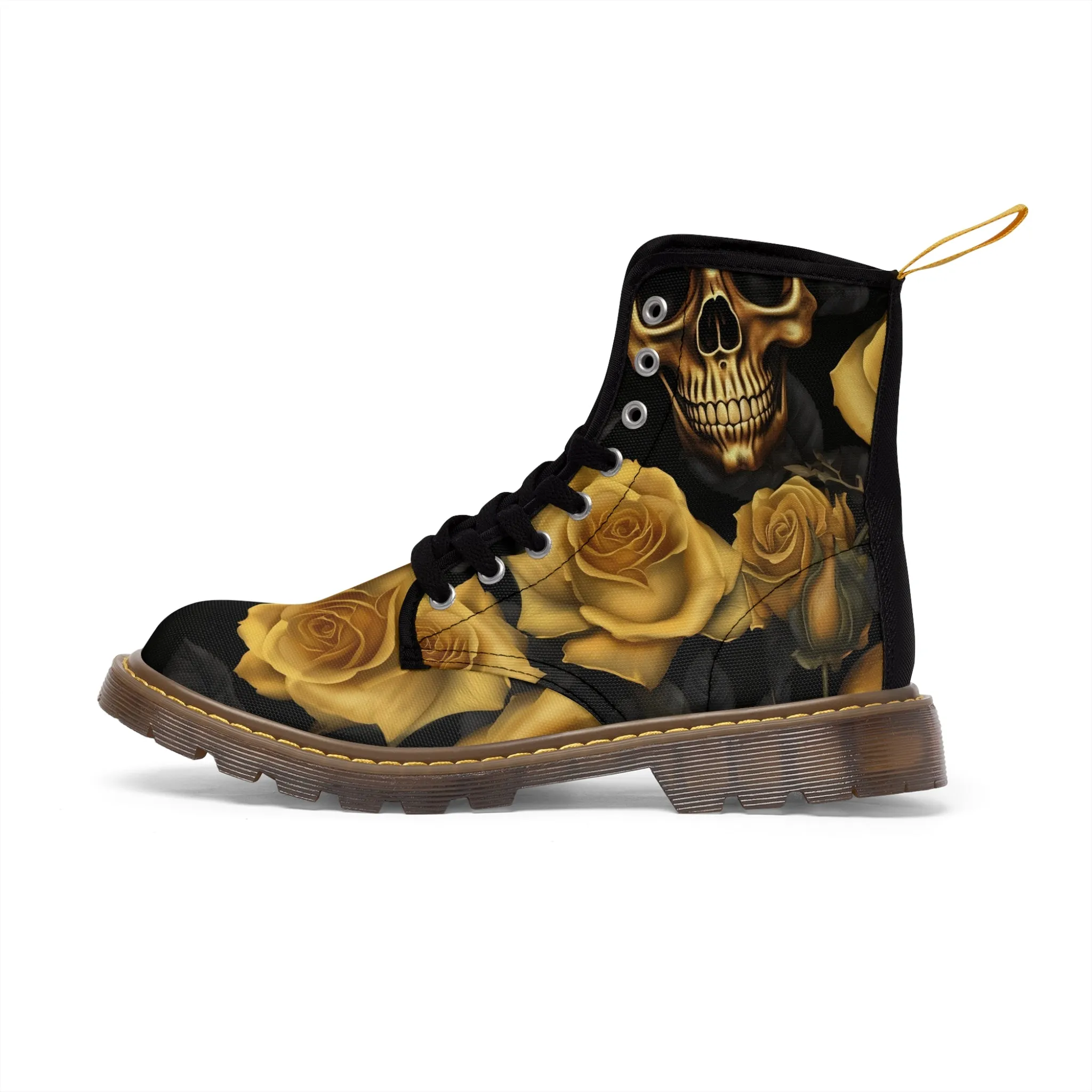 Gothic Gold no 2 Skulls and  Roses Women's Canvas Boots