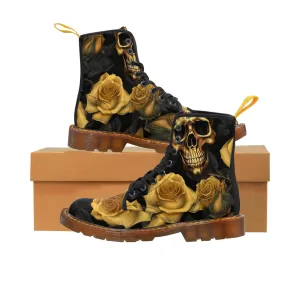 Gothic Gold no 2 Skulls and  Roses Women's Canvas Boots