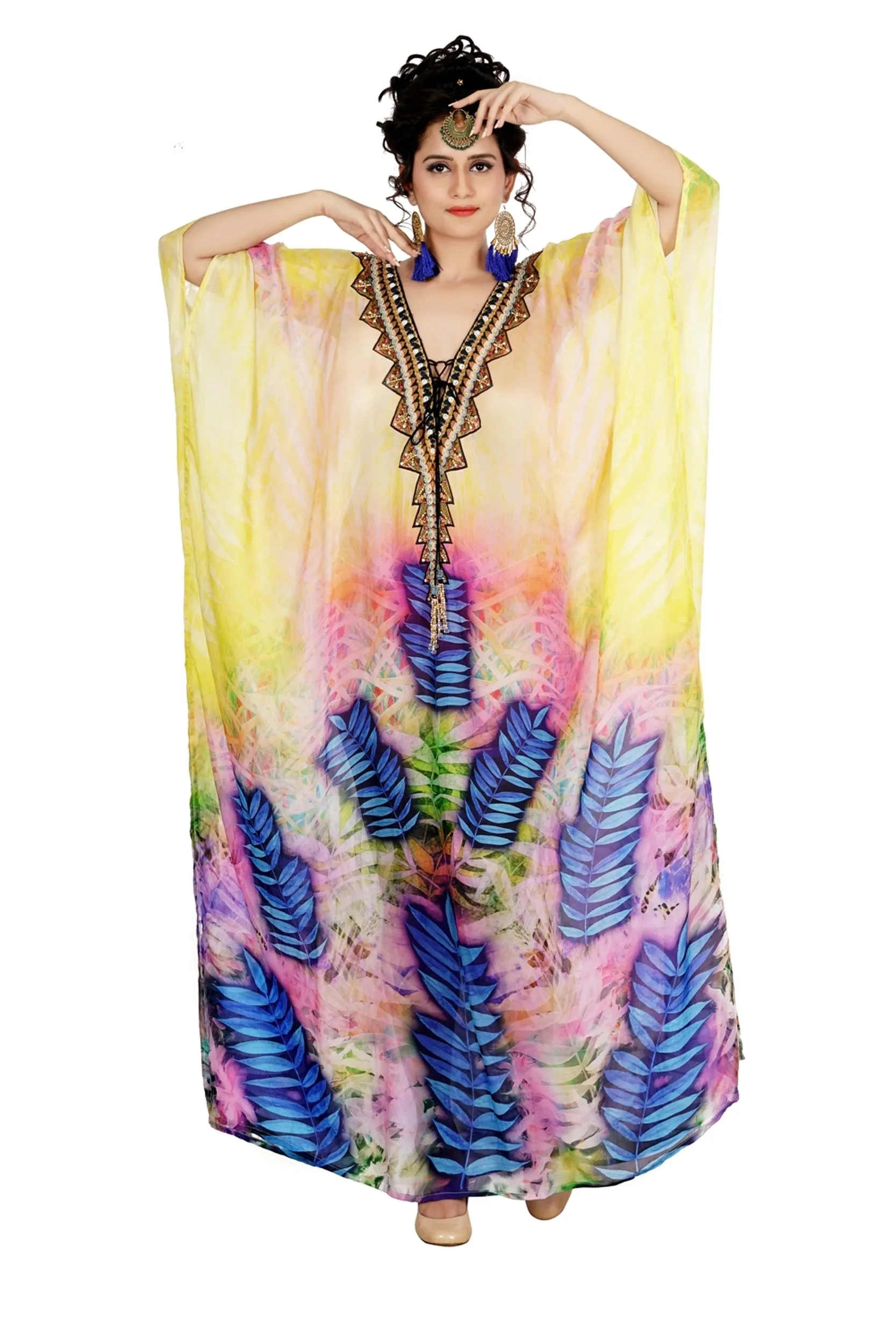 Lace up kaftan Swim wear caftan stunning beach dress silk kaftan maxi dress heavily embellished caftan