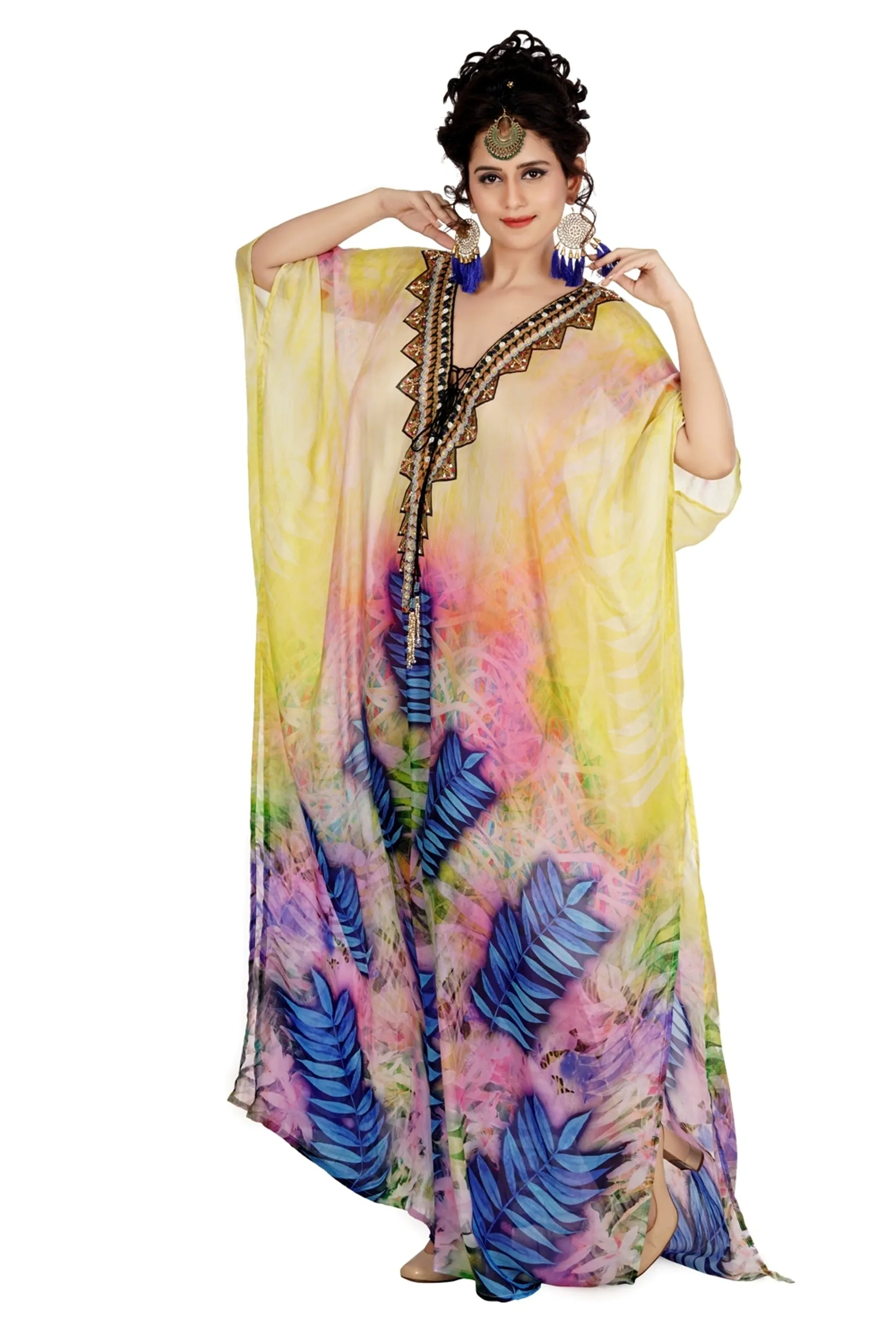 Lace up kaftan Swim wear caftan stunning beach dress silk kaftan maxi dress heavily embellished caftan