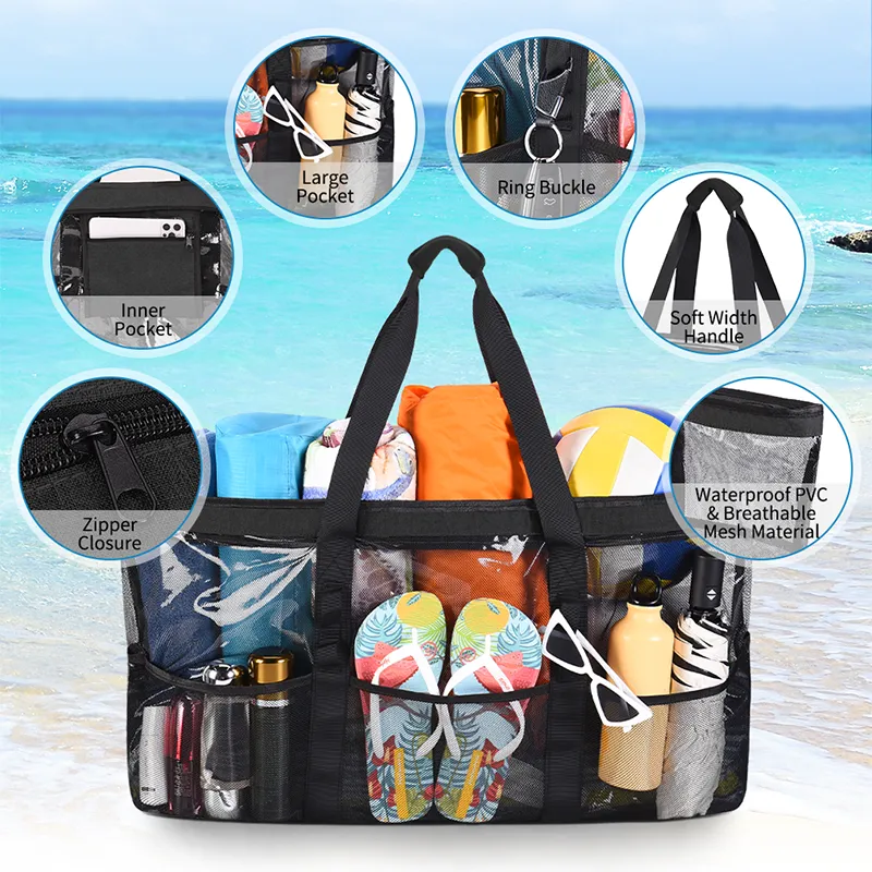 Large Storage Space Waterproof Beach Mesh Bag