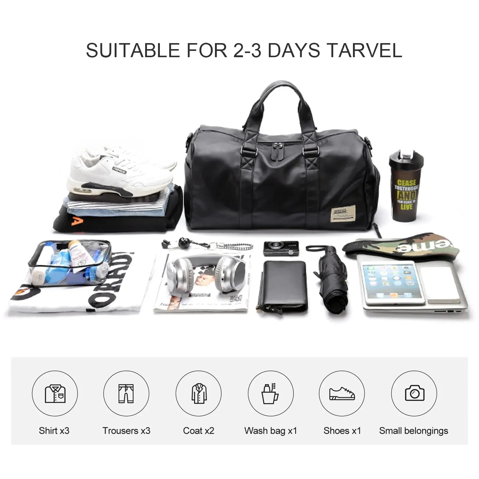 Likros Gym Bag Mens Small Trave Duffel Bag, Swim Sports Bag with Shoes Compartment Waterproof Weekender Overnight Bag Tote Bag