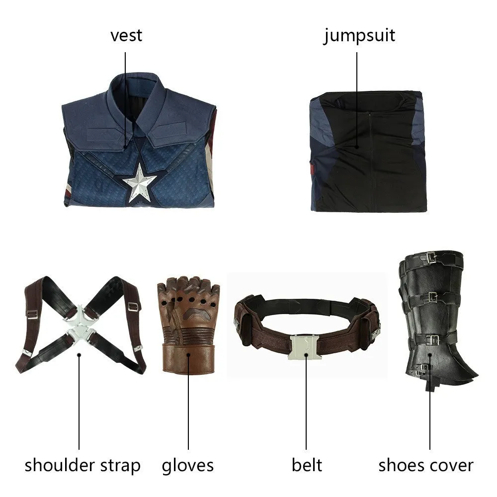 Marvel Comics Avengers: Endgame Captain America Steven Rogers Cosplay Costume for Halloween Carnival