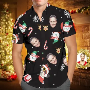 Men's Christmas Hawaii Shirts Christmas Gifts for Men Black Snowman Skiing