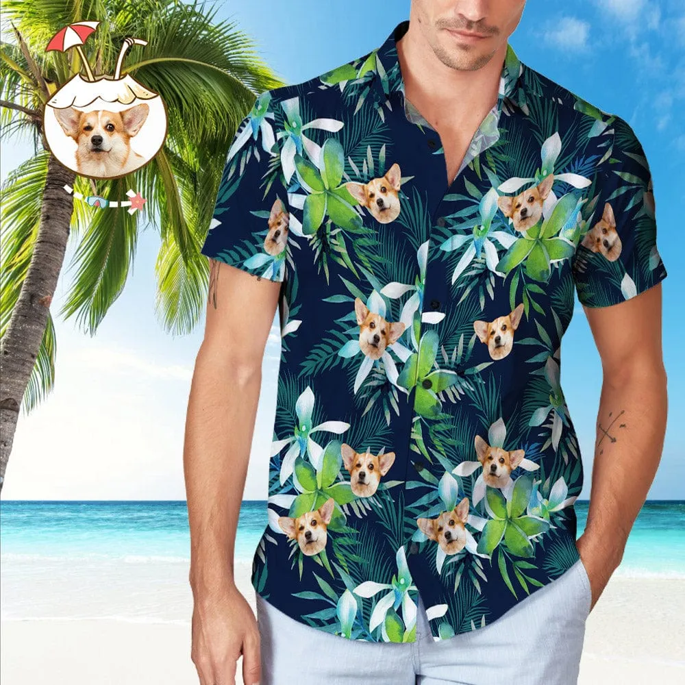 Personalized Hawaiian Shirt with Face Custom Dog Face Shirts Tropical Leaves Gifts for Dog Lovers