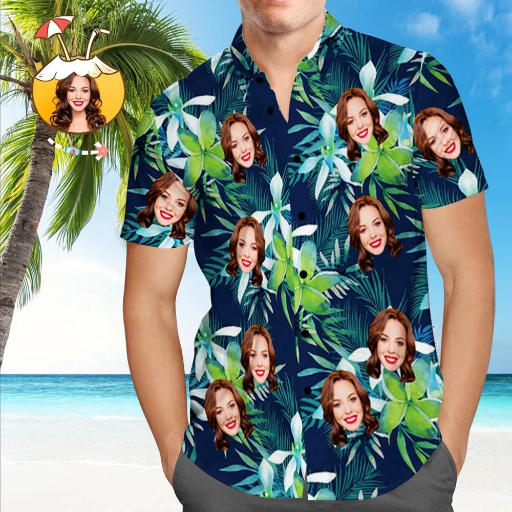 Personalized Hawaiian Shirt with Face Custom Dog Face Shirts Tropical Leaves Gifts for Dog Lovers