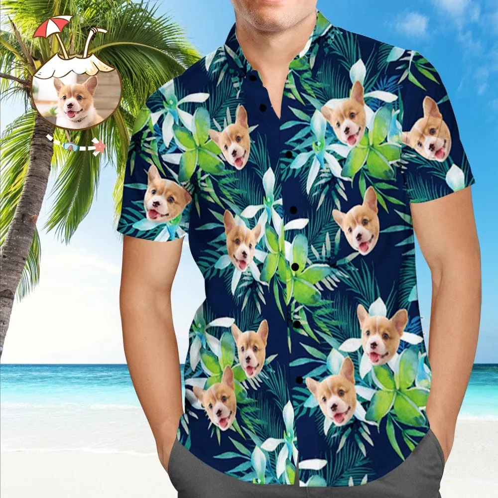 Personalized Hawaiian Shirt with Face Custom Dog Face Shirts Tropical Leaves Gifts for Dog Lovers