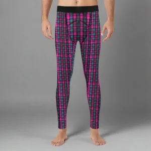 Pink Plaid Print Meggings, Best Designer Pink Plaid Men's Compression Tights For Men (Size: S-2XL)