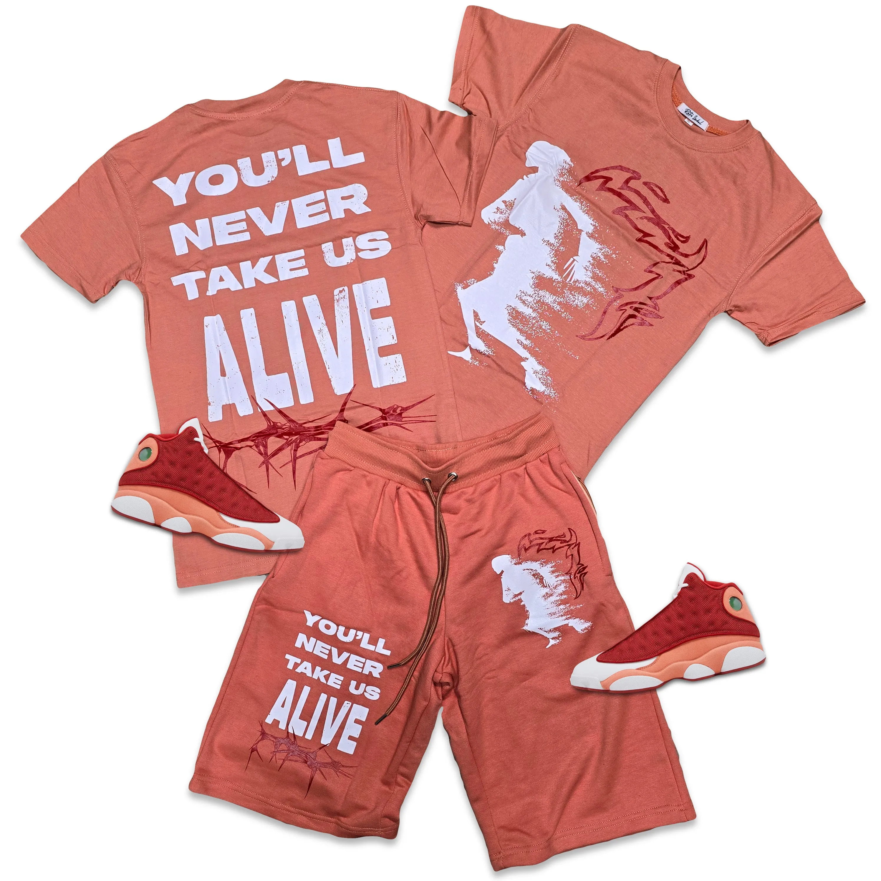 Retro Label ALIVE Shorts and Shirt Set (Retro 13 Dune Red)