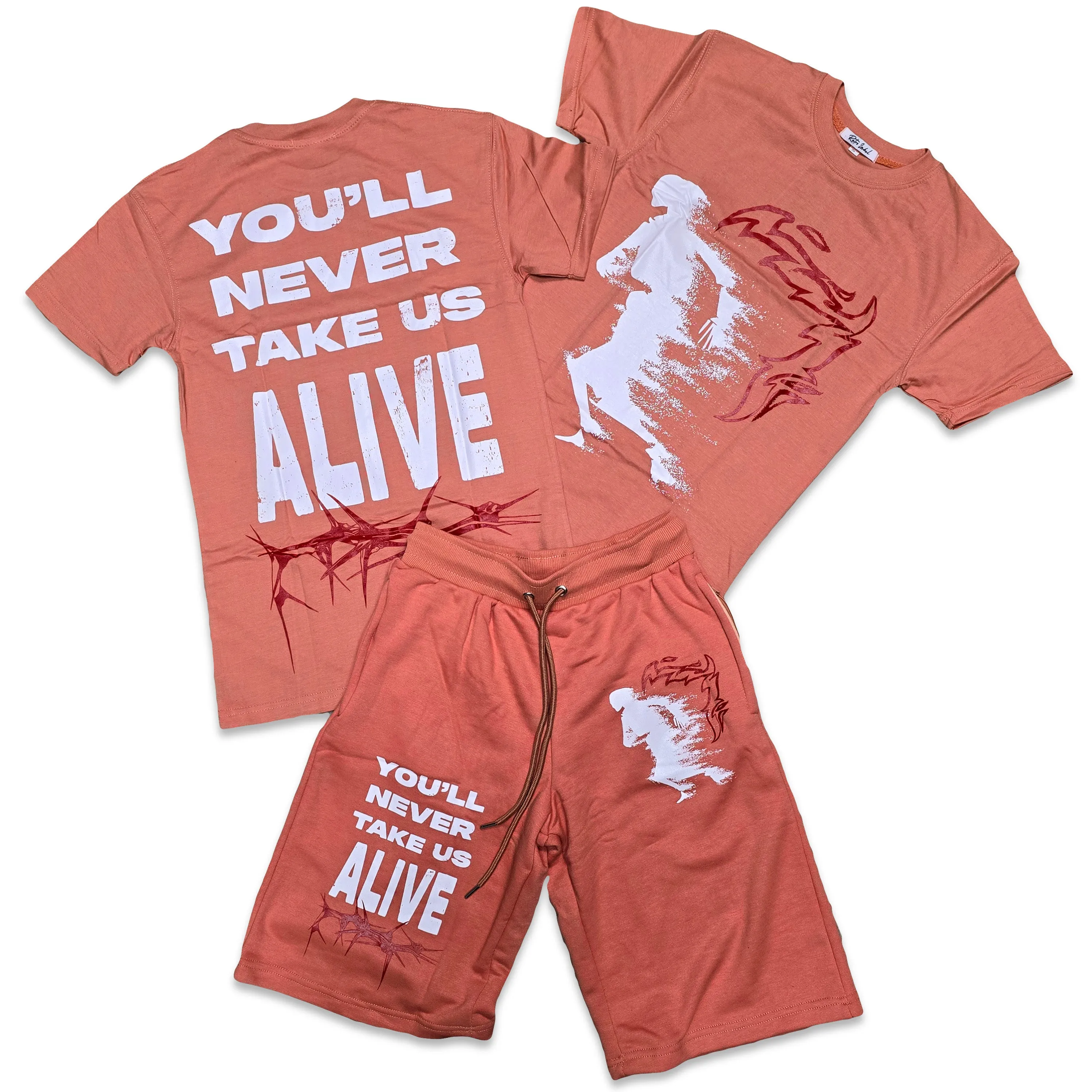 Retro Label ALIVE Shorts and Shirt Set (Retro 13 Dune Red)