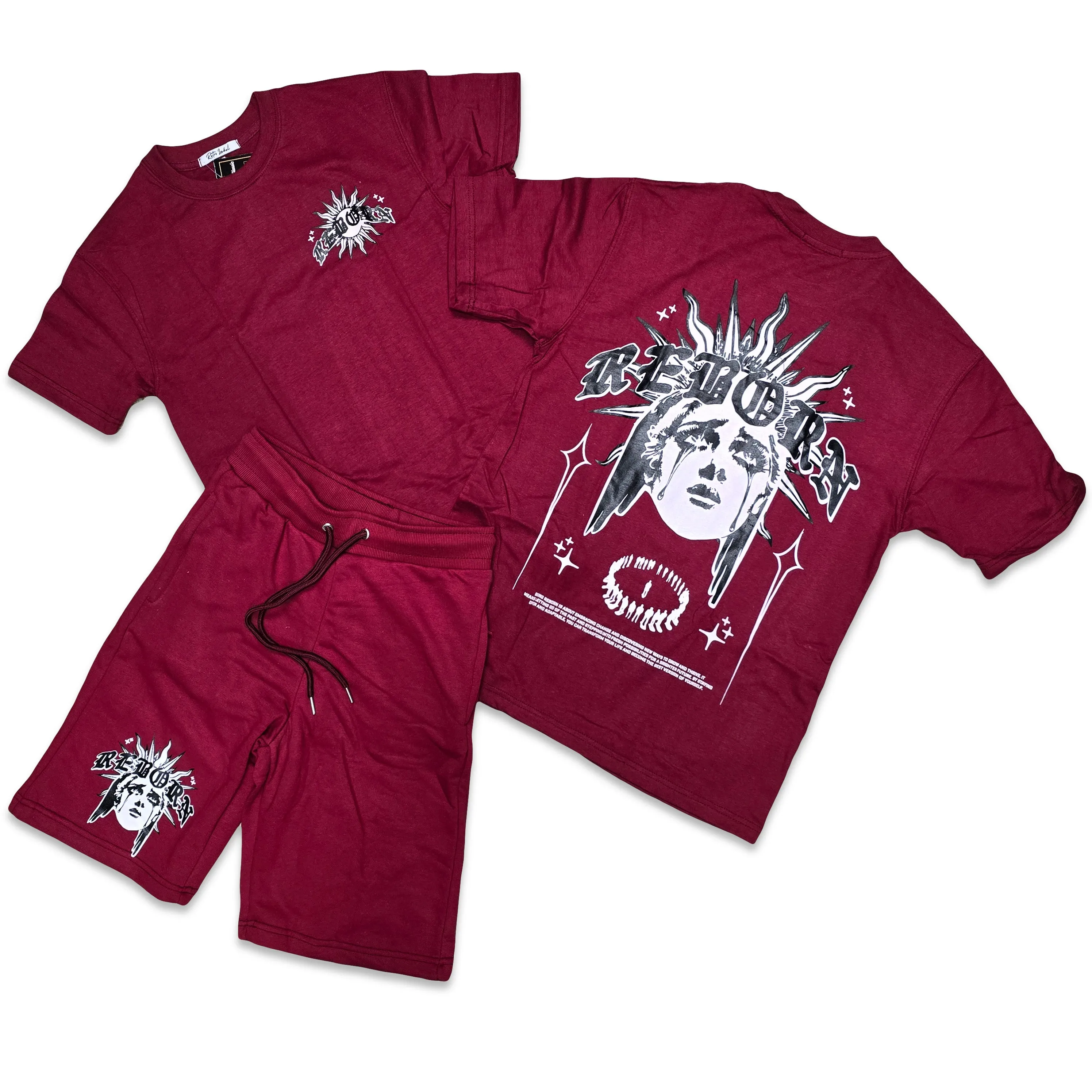 Retro Label REBORN Shorts and Shirt Set (Retro 1 Metallic Burgundy)