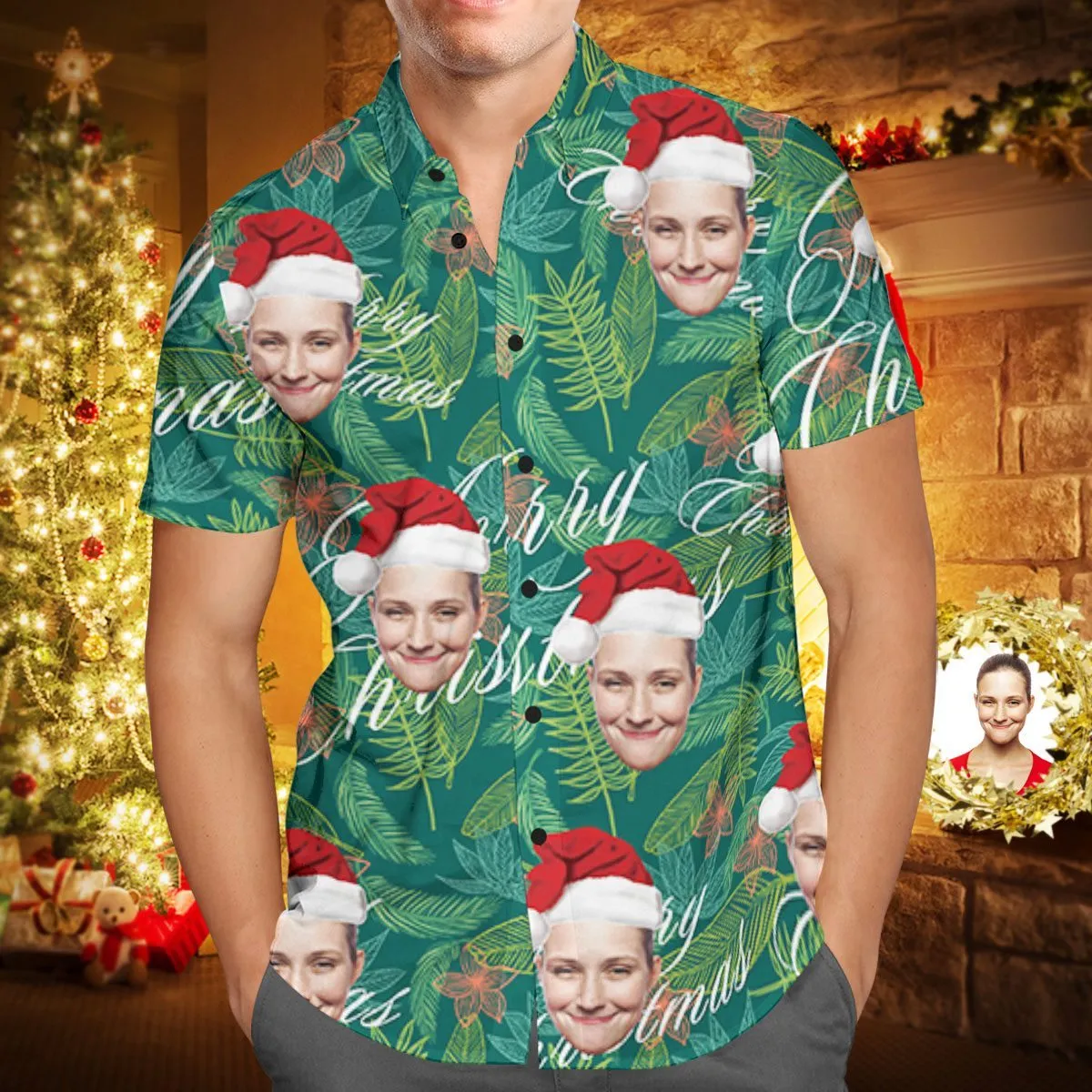 Santa Hawaiian Shirt Christmas Gifts for Husband Leaves