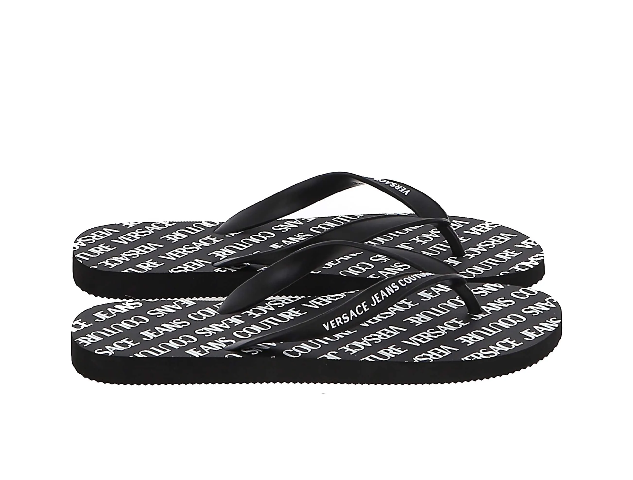 Versace Jeans Couture Black Signature Print Flip Flop Slide