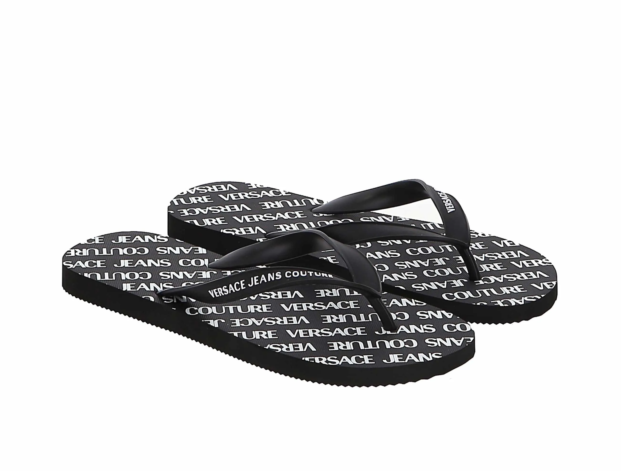 Versace Jeans Couture Black Signature Print Flip Flop Slide