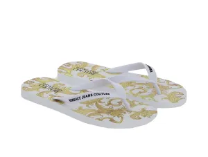 Versace Jeans Couture White/Gold Baroque Print Flip Flop Slide